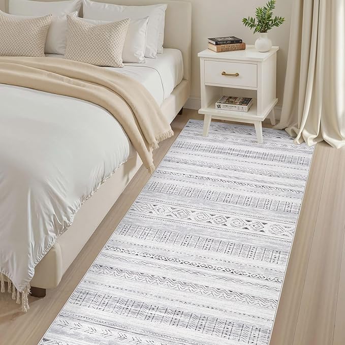 cotiled Hallway 3x12 Runner Rugs: Washable Boho Rugs with Non Slip Backing Large Soft Indoor Stain Resistant Carpet for Living Room Bedroom Farmhouse Dining Room Lightweight Home Decor Dark Grey