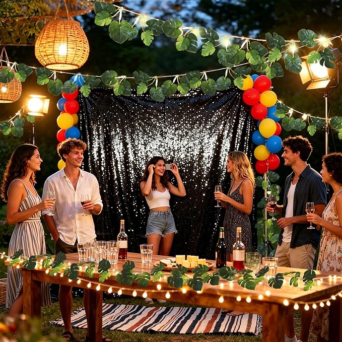 RECUTMS Monstera Leaves String Lights 1P 20LEDs Artificial Tropical Palm Leaf Battery Operated Hanging Rattan Light Faux Greenery Vines for Hawaiian Party Luau Jungle Beach Summer Indoor Outdoor Decor