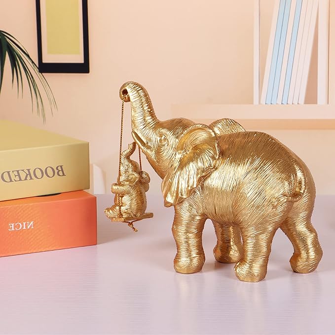 Elephant Statue. Gold Elephant Decor Brings Good Luck, Health, Strength. Elephant Gifts for Women, Mom Gifts. Decorations