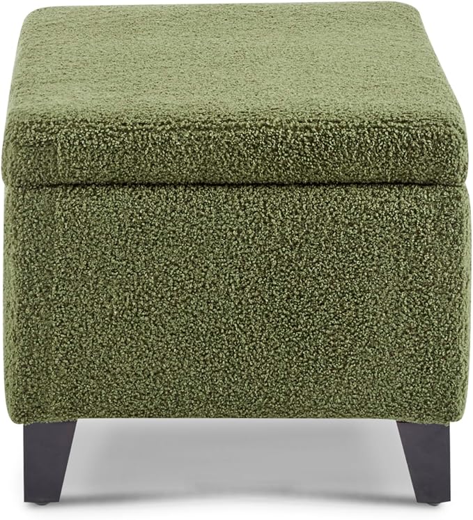 Christopher Knight Home Vayne Boucle Storage Ottoman, Rectangular Ottoman Bench, Birch Wood Legs, Upholstered Ottoman with Storage, Foot Rest Bench for Living Room, Entryway and Bedroom, Green