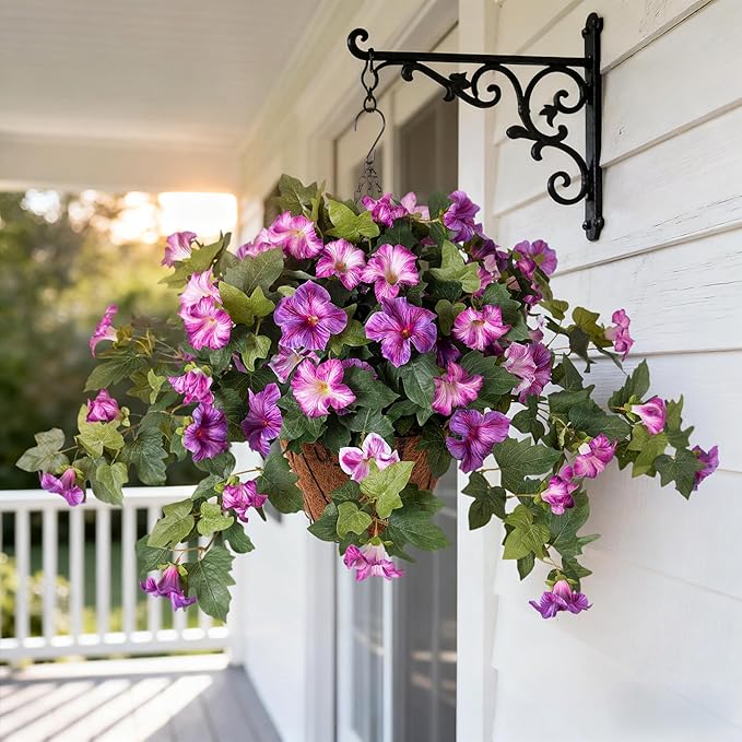 2PCS Artificial Petunia Flowers for Outdoors, Fake Flowers for Outdoor Planters UV Resistant Faux Silk Petunias for Garden Porch Yard Balcony Patio Realistic Home Kitchen Decor(Gradient Purple)