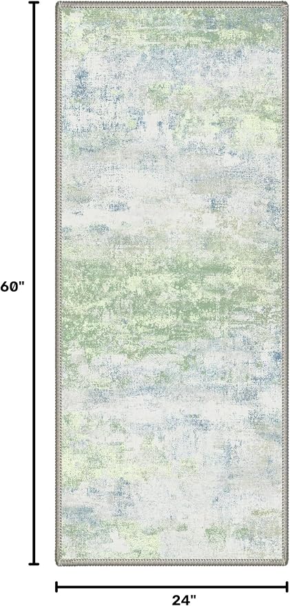 BEIMO 2X5 Runner Rug for Hallway Kitchen, Machine Washable Runners Rug for Entryway, Soft Modern Abstract Throw Rugs, Low Pile Floor Cover with Non Slip Backing, Light Blue Green
