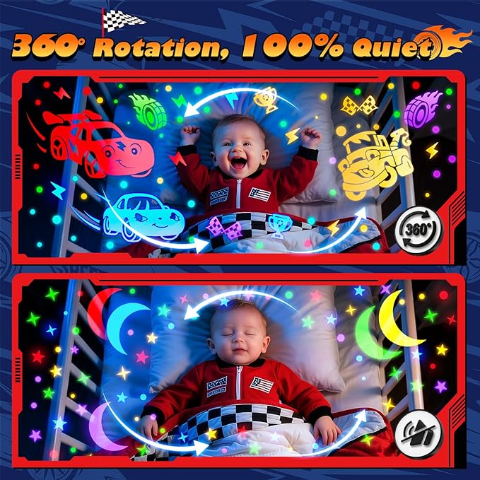 PIKOY Toddler Toy Cars Toy Projector | 6HD Films+15 Sounds+31 Colors+Remote Control+360°Rotating | Egg Light for Nursery Toy Cars for Toddlers 1-3 Toys for Boys Age 4-7 Boy Birthday Gifts 1-8 Years