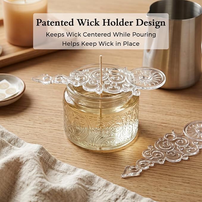 4 oz Multi-color Sun Moon Stars Candle Jars with Bamboo Lids, 18 Pack | Patented Embossed Design, Includes Wick Centering Devices & Warning Labels, Multiple Color Options