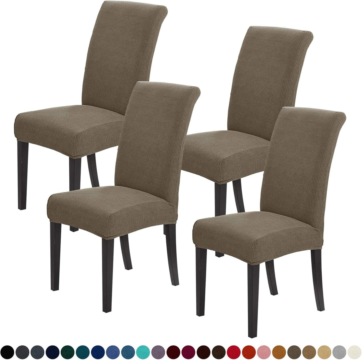 Joccun Chair Covers for Dining Room Set of 4,Dining Chair Slipcovers Stretch Dining Room Chair Covers Seat Protector,Washable Parsons Chair Cover for Home,Hotel,Banquet(Fossil,4 Pack)