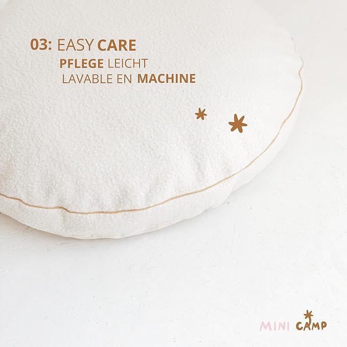 MINICAMP Large Kids Floor Cushion – Ultra Fluffy Washable Bean Bag Chair & Reading Pillow with Boucle Sherpa Cover – Soft Kids Lounger Floor Seat for Playroom, Bedroom or Nursery - Made in EU (Ecru)