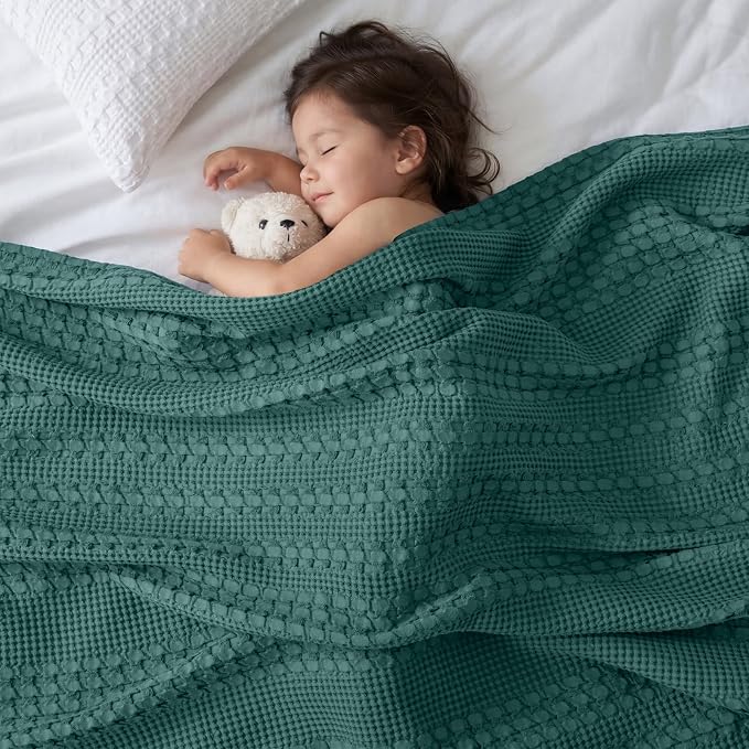 PHF 100% Cotton Waffle Blanket King Size for Bed, Lightweight Breathable and Soft for Summer, Luxury Aesthetic Waffle Weave Blanket for Home Decor & Gifts for Women, 108"x90", Teal