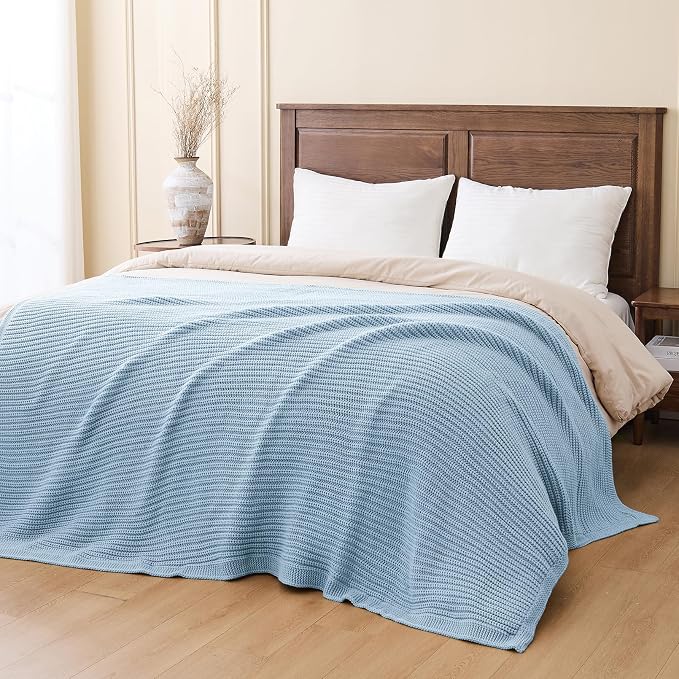 Chunky Knit Blue Throw Blanket for Couch Soft Cozy Thick Cable Knitted Throw Blankets for Sofa Bed Cute Decorative Throw Blanket for Living Room,50"x 60",Light Blue