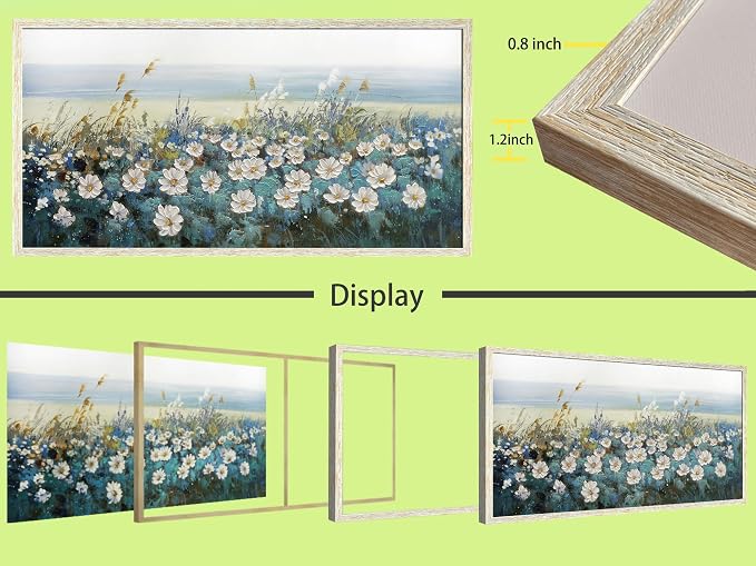 Arjun Flower Wall Art Canvas Framed Daisy Floral Textured Painting for Living Room, Extra Large Bedroom Picture Artwork Dining Room Office Home Wall Decor, 58"x29"