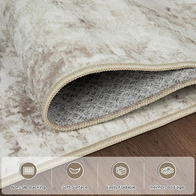 8x10 Area Rugs for Living Room Rug Washable: Modern Large Rug for Dining Room Bedroom Carpet Non Slip 8 by 10 Indoor Abstract Nursery Home Office Beige