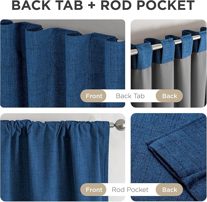 Joydeco Blackout Curtains for Bedroom - 100% Light Blocking 2 Panels Navy Blue Drapes 42" W x 84" L, Thermal Insulated Room Darkening Curtains, Linen Textured for Living Room, Rod Pocket & Back Tabs