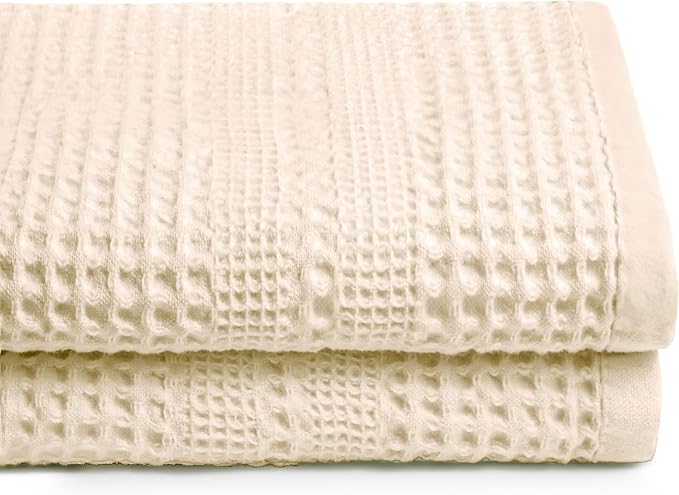 GILDEN TREE Waffle Towels for Bathroom, 100% Cotton Quick Dry Towel, Waffle Bath Towels Large, Absorbent Lightweight Travel Towel, Bath Towels Set of 2, Classic Style (Cream)