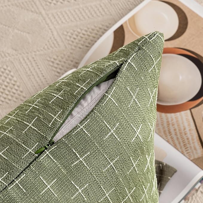 MIULEE Pack of 2 Decorative Burlap Linen Spring Throw Pillow Covers Farmhouse Pillowcases Modern Rustic Woven Textured Cushion Cover for Sofa Couch Bed 18x18 Inch Sage Green