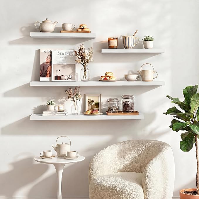 Dreamland 48 Inches Floating Shelves for Wall, 9.3" Deep Long Floating Shelves Set of 1, Large Display & Storage Shelf, Wall Shelf for Bathroom Bedroom Living Room Kitchen Office, White