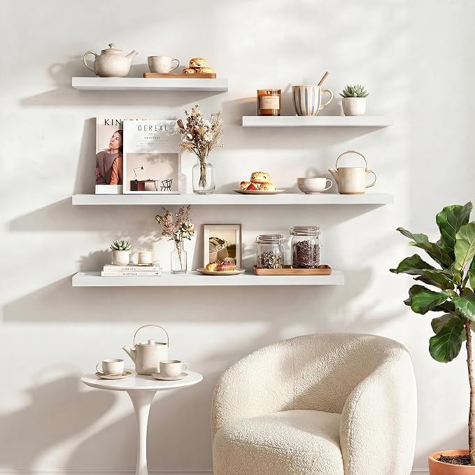 Dreamland 16 Inches Floating Shelves for Wall, 9.3" Deep Long Floating Shelves Set of 2, Large Display & Storage Shelf, Wall Shelf for Bathroom Bedroom Living Room Kitchen Office, White