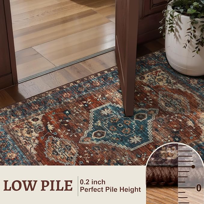 Tangsoo 8x10 Area Rugs for Living Room, Washable Rugs Oriental Vintage Indoor Non Slip Large Area Rugs, Print Carpet, Soft Low Pile Rug Foldable Floor Rug for Bedroom Dining Room Dorm