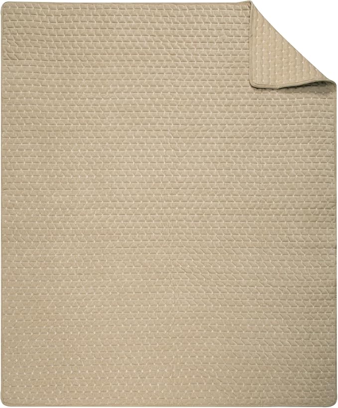 Levtex Home - Velvet Stitch - Throw - Cross Stitch Velvet - Taupe with White - Quilt (50x60in.) and Sham 50x60in. - Polyester