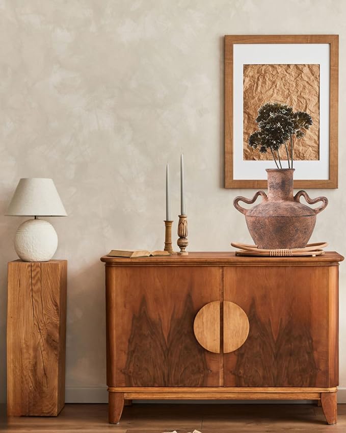 UPWOIGH 9.3in Vintage Terracotta Vase with Handles | Rustic Brown Finish, Distressed Black Markings, Mediterranean Farmhouse Décor, Table or Mantel Accent, Antique Gift 1 Pack