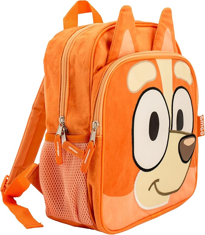 Bluey Bingo Backpack for Girls & Boys for Kindergarten & Elementary School, 12 Inch, Plush with 3D Ears & Appliques, Adjustable Straps & Padded Back, Lightweight Travel Bag for Kids