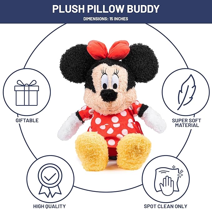 Jay Franco Disney Plush Pillow Buddy - Ultra-Soft Stuffed Character Plushie & Fuzzy Pillow, Official Licensed Product, Red - Minnie Mouse