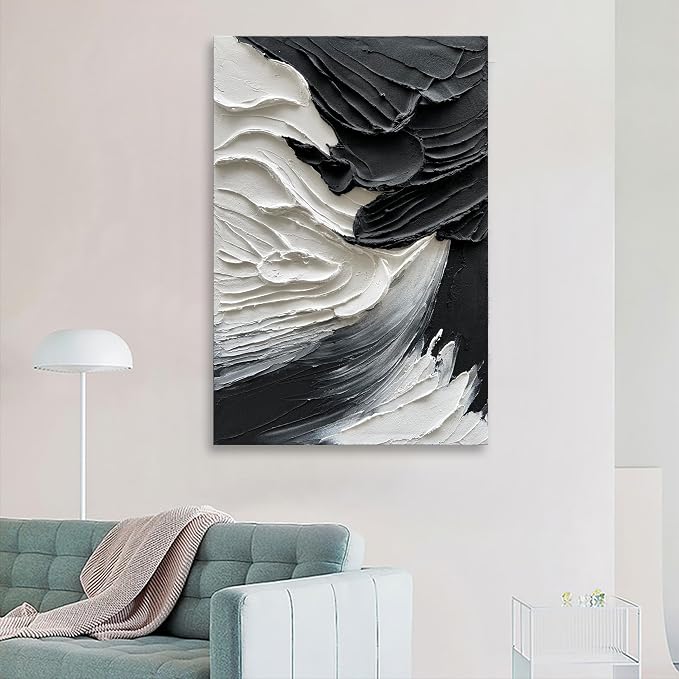 36x24 inch Hand-Painted White and Black Abstract Art Modern Home Office Wall Decorative Art