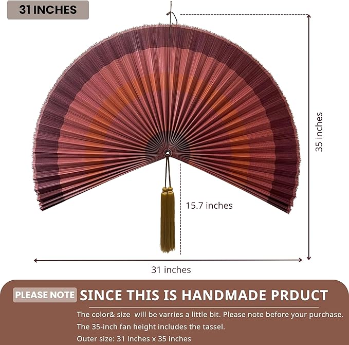 ChumDecor Fan Wall Decor,Large Bamboo Fan Wall Art for Boho Hanging Headboard,Decorative Folding Fans for Over Bed Decorations