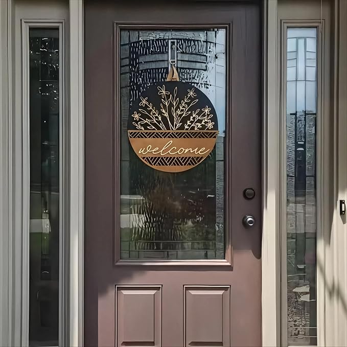 3D Welcome Sign for Front Door, Rustic Round Wood Wreaths Wall Hanging Modern Farmhouse Decor, House Warming Gifts New Home, Porch Fence Decorations for Spring Summer Fall All Seasons Holiday Outdoor