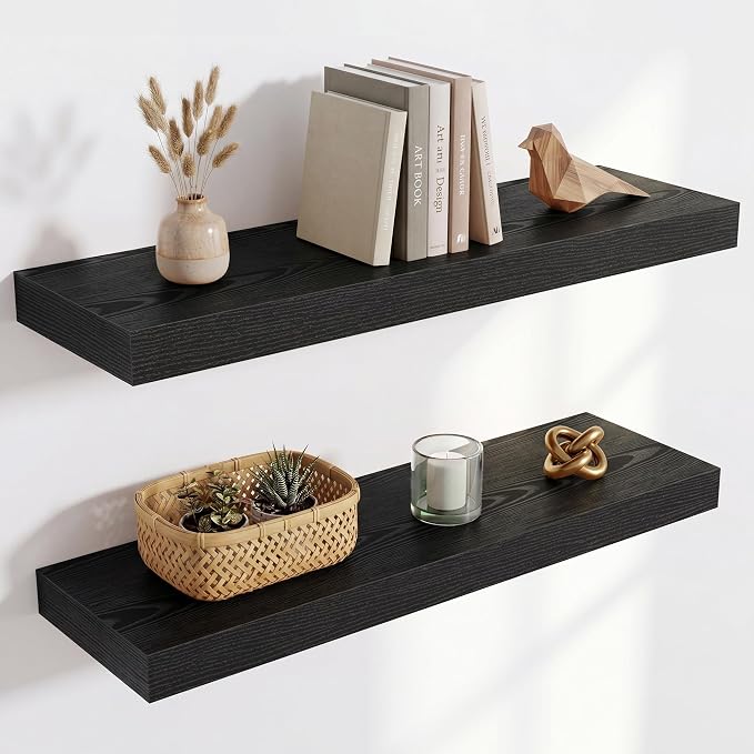 Acovy 24in Long Floating Shelves for Wall Set of 2, Wood Wall Shelves for Bathroom Bedroom Kitchen Living Room Laundry Room, Modern Floating Shelf for Home Decor