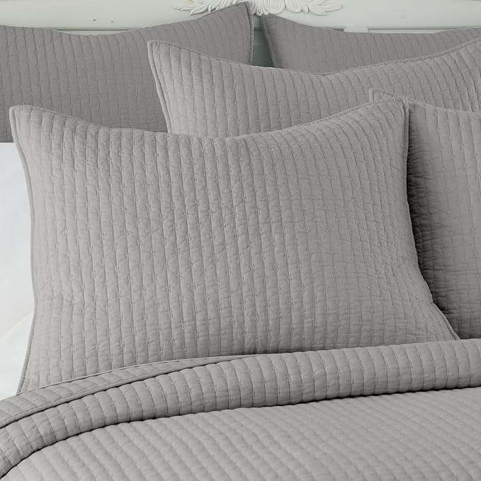Levtex Home Cross Stitch Reversible Twin XL/Twin Quilt Set (68x86in) and 1 Pillow Sham (26x20in) - Stitch Texture - Light Grey - Cotton Twin/Twin Size Quilt Bedding Set - Lightweight Soft Pre-Washed