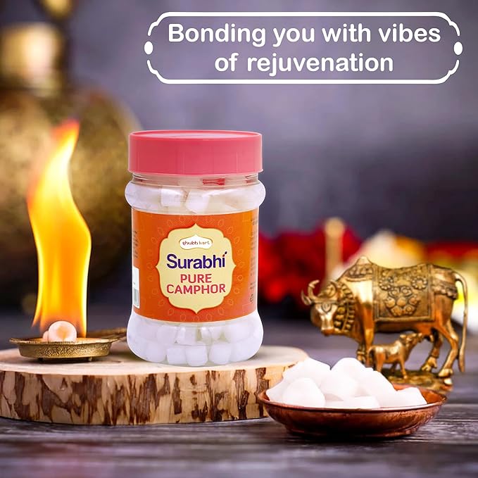 Shubhkart Surabhi 100% Pure Camphor Crystals or Aromatherapy, Incense, Odor Eliminator, Puja (Surabhi Camphor, 100 g)