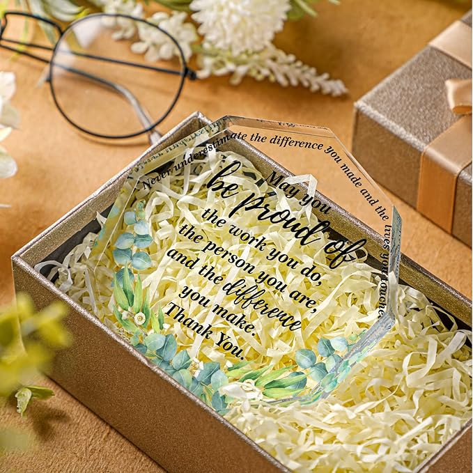 Yinder Thank You Gifts for Women Appreciation Gifts for Coworker Employee Nurse Teacher Leader Boss Inspirational Quotes Acrylic Desk Decor for Home Office Farewell Retirement