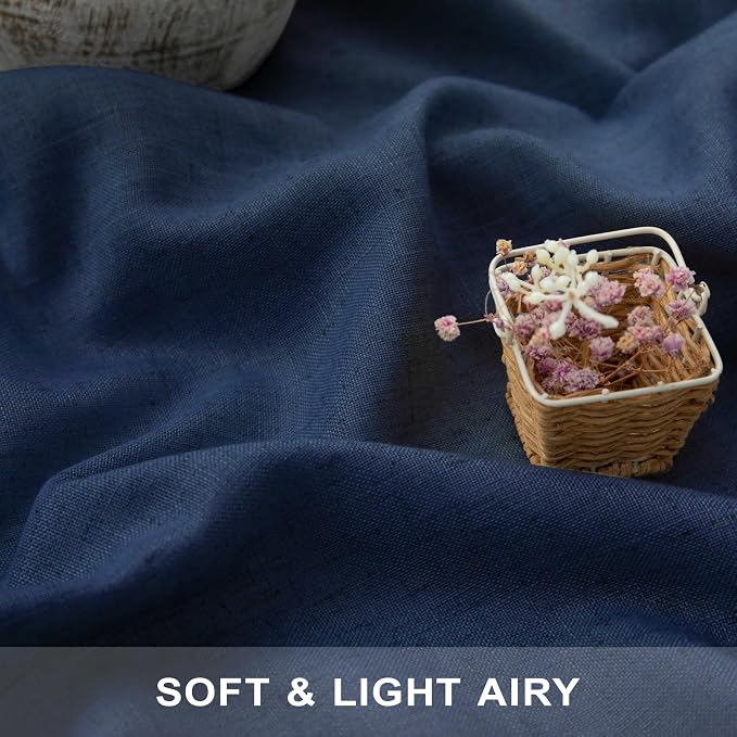 Navy Blue Curtains 72 Inch Length for Living Room Pair Set Back Tab Pocket Linen Panel Light Filtering Semi Sheer Dark Blue Curtains for Bedroom Door Picture Window Village Apartment Canopy 52x72 Long