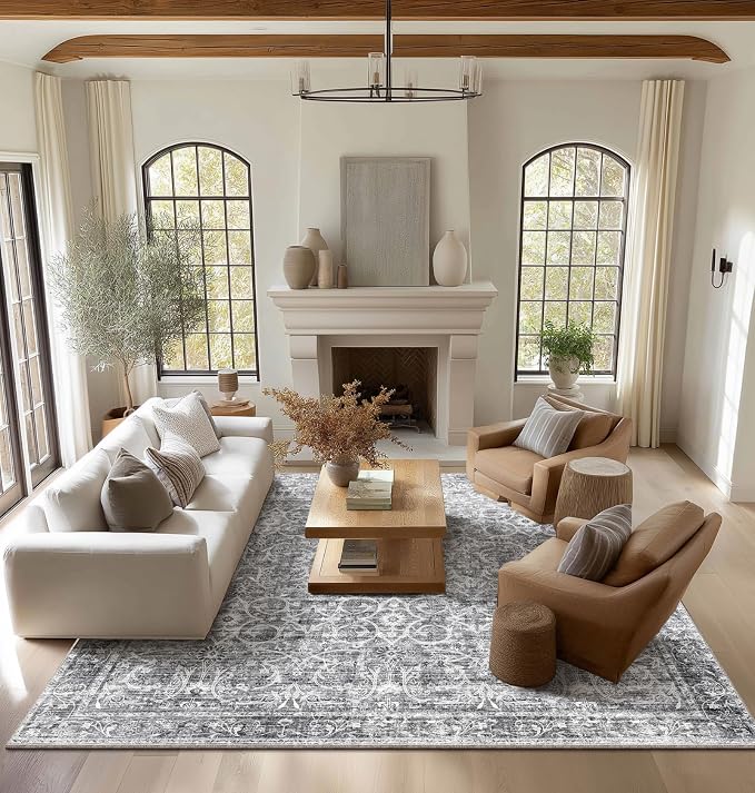 Washable Rugs for Living Room: 10x14 Area Rugs for Bedroom Ultra Soft Non-Slip Stain Resistant Vintage Boho Large Carpet for High-Traffic Dining Room - Farmhouse Decor