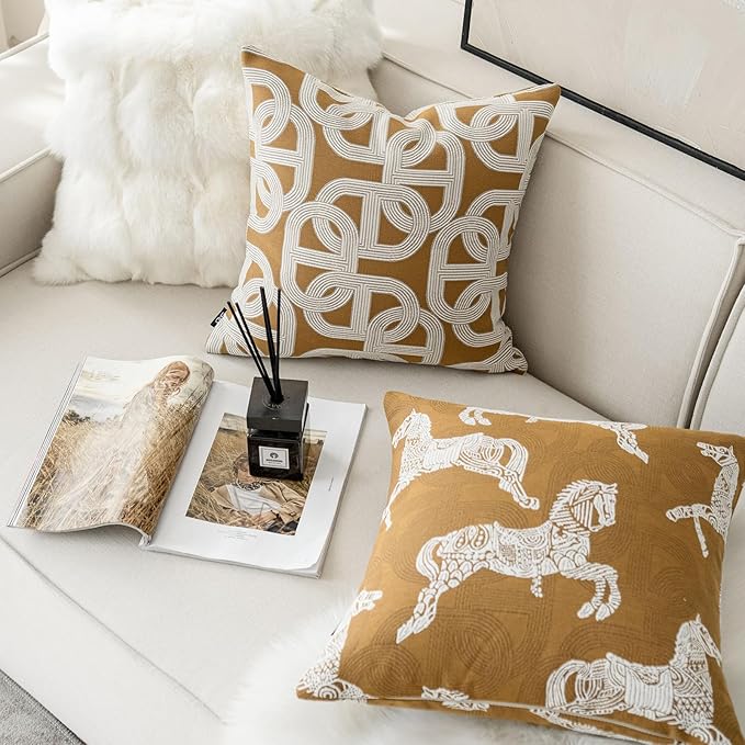 Croker Horse 20x20'' Inches Throw Pillow Cushion Cover - Pig Nose Horseshoe Pattern Chenille Jacquard Embroidery Luxury Modern Style Couch Sofa Pillow for Living Room Bedroom