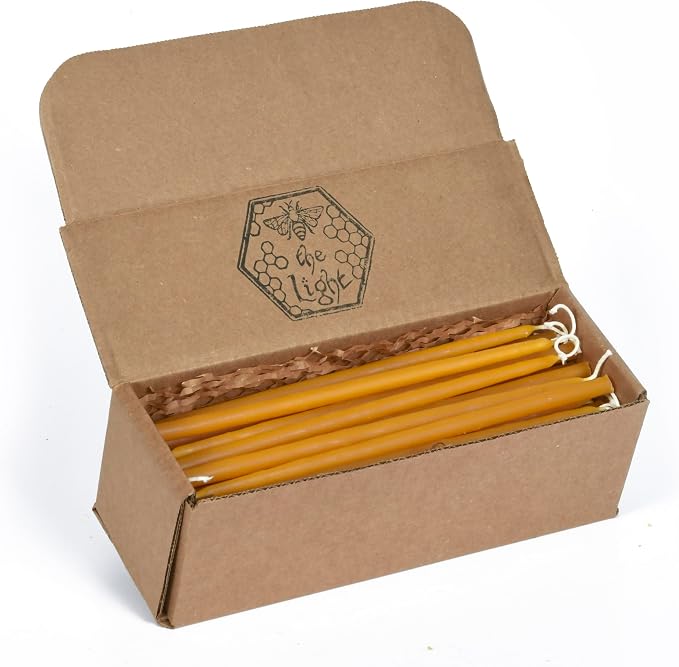 100% Pure Beeswax Taper Candles - Hanukkah, Birthday or Orthodox, All-Natural Handmade Dipped Smokeless Unscented 8.5" x 0.2" Pack of 48