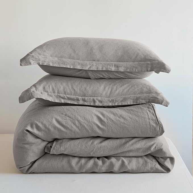 Simple&Opulence 100% Linen Duvet Cover Set 3pcs Basic Style Natural French Washed Flax Solid Color Soft Breathable Farmhouse Bedding with Button Closure - Dove Grey, King