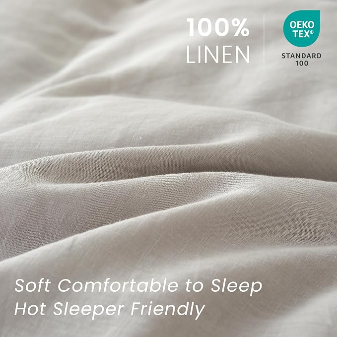 100% French Linen Pillow Shams Basic Style - Pack of 2 - Washed Solid Color Natural Flax Soft Breathable - Grey, 20'' x 26''