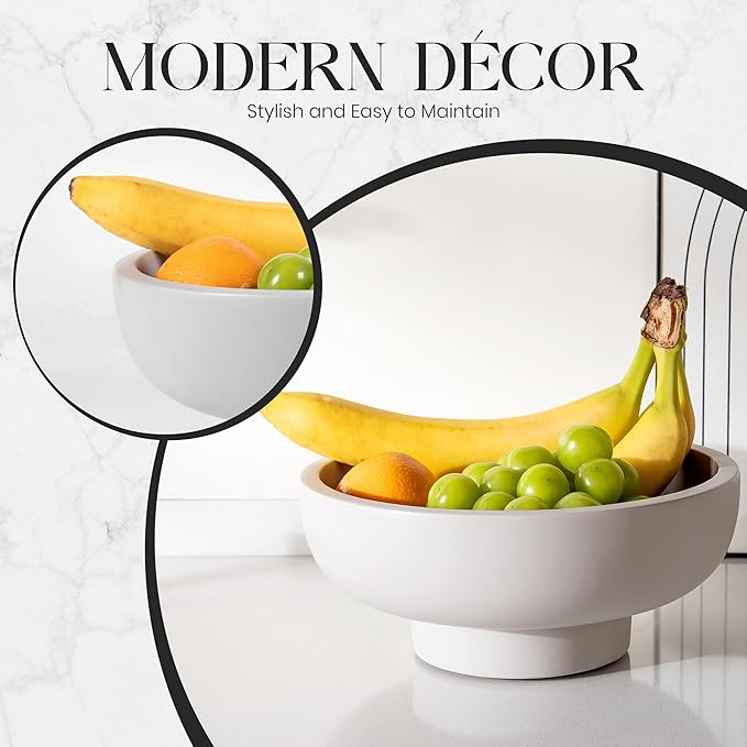 Concrete Fruit Bowl – Large Decorative Pedestal Bowl for Kitchen Counter, Entryway, or Coffee Table – Modern Catch – All Key Bowl – Heavyweight Centerpiece for Home Decor (Stone Grey)