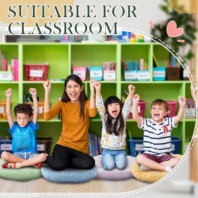 Jerify Floor Pillow Cushions Large Round Square Large Meditation Floor Pillow for Classroom Adult Meditation Picnic Party Seating Learning Daycare School(Round, 6 Pcs)