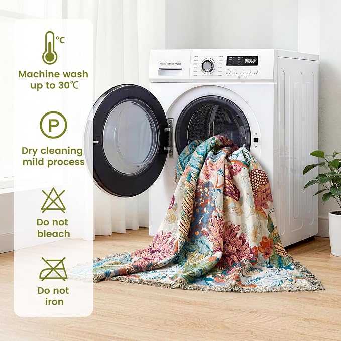 MSGKV Boho Throw Blanket for Bed Couch 100% Cotton Blanket 60"x80" Summer Breathable Farmhouse Lightweight Muslin Blankets Home Decor