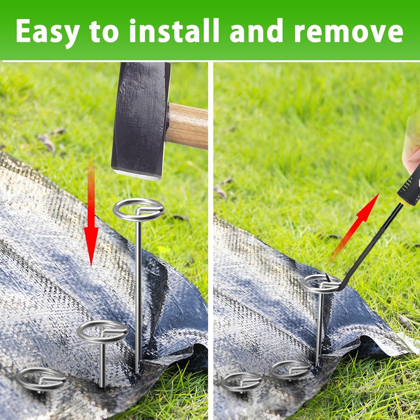 40 Pack Heavy Duty 8 Gauge Galvanized Landscape Fabric Pins, 6 Inch G-Shaped Round Top Weed Barrier Stakes for Garden, Erosion Control, Tent, Ground Cover (Silver)