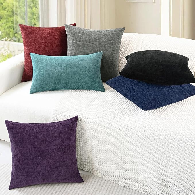 CaliTime Christmas Throw Pillow Covers Decorative 26 X 26 Inches Pack of 2 Cozy Chenille Cushion Cases for Couch Sofa Bed Living Room Home Burgundy