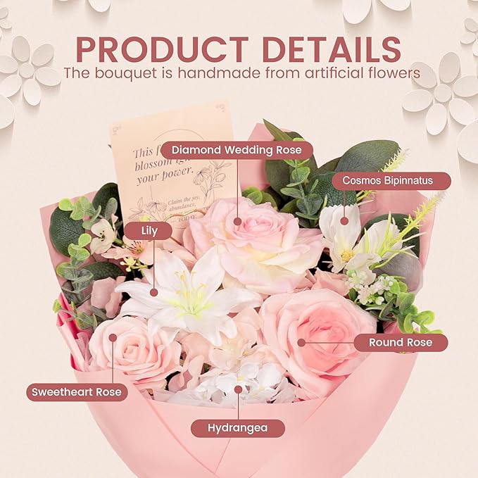 TINGE TIME Preserved Flowers Bouquet, Pink Forever Flowers Bouquet, Flowers for Delivery, Birthday Wedding Anniversary Valentine Gifts for Women Mom Grandma Her Wife Girlfriend
