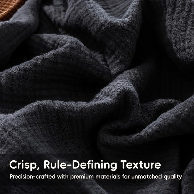 MooMee Muslin Blanket - 100% Cotton 4-Layer Gauze Throw Blanket with All-Around Fringe, Soft Breathable Lightweight Cooling Summer Blankets for Bed Couch (Dark Grey,Twin XL 66" x 90")
