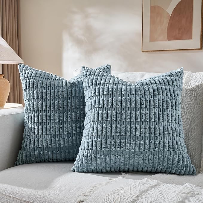 Fancy Homi 4 Packs Decorative Throw Pillow Covers for Living Room Couch Bed, Modern Farmhouse Boho Home Décor Accent Cushion Case, 26" x 26" (Pack of 4), Light Blue