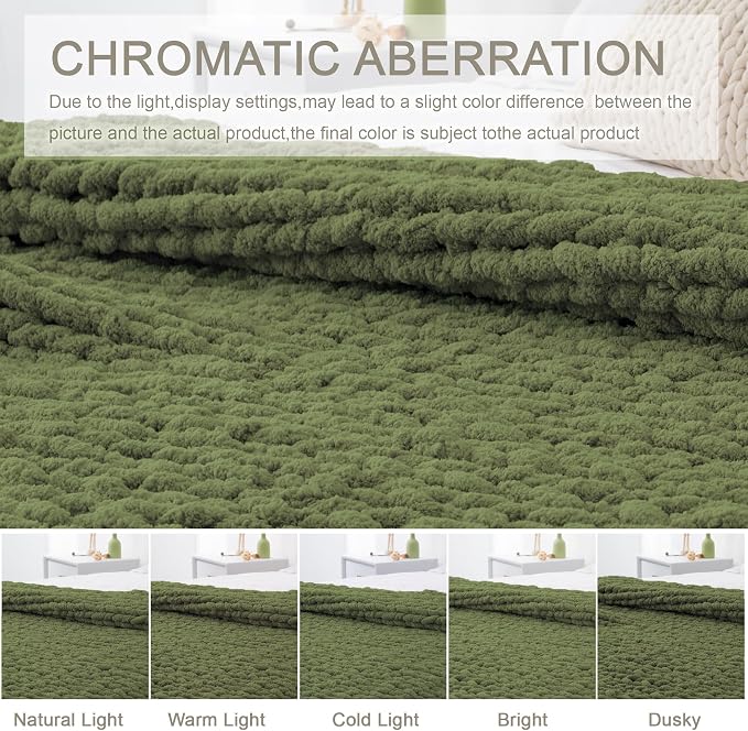 Chunky Knit Throw Blanket 60x80, 100% Handmade Chenille Yarn | 6.7lbs Soft Thick Cable Knitted Blankets, Large Rope Knot Crochet Throws for Couch Sofa Bed Christmas Fall Decor, Olive Green