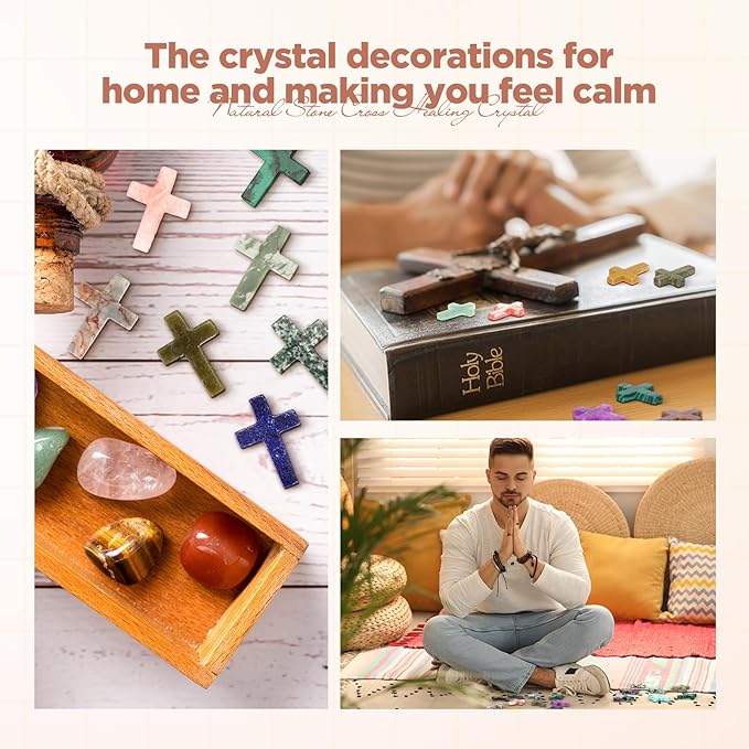Nuenen 50 Pcs Easter Cross Crystal Stone Bulks 1'' Natural Crystal Wall Cross Shaped Worry Stones Charm Pocket Quartz Gift Halloween Easter Decor(1.5 x 1.06 x 0.24 Inch,Lovely)