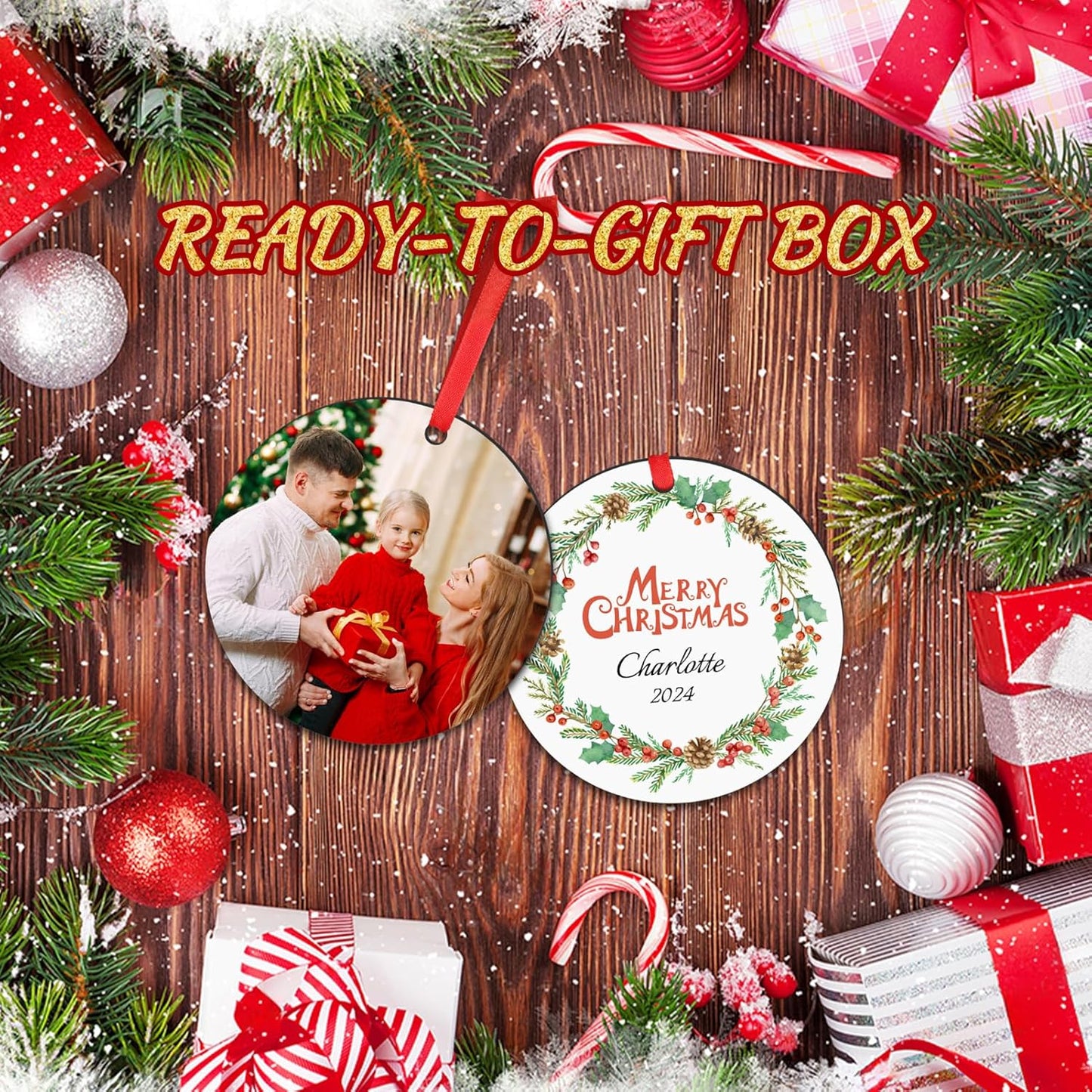 Personalized Christmas Ornaments 2025 Wood Custom Photo Picture Text Christmas Ornament Personalized Ornament Christmas Xmas Tree Decorations for Kids Couples Family Friends