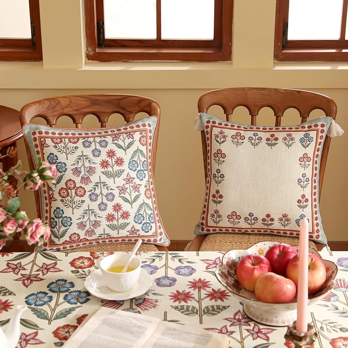 bilin gaier Designer Square Linen Throw Pillow Cover,18"x18"-Lohi B | Vintage Elegant Pillow Cover,Concealed Zipper Design,Colorful Floral Pattern,Sofas,Bedroom,Living Room,Lounge Chairs