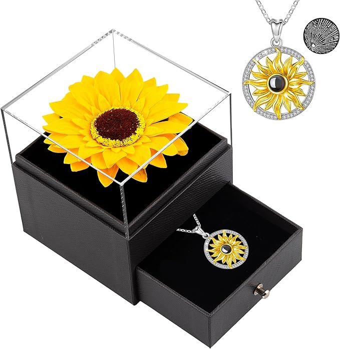MOKOQI Sunflower Gifts for Women Artificial Sunflowers Gift for Her Mom Wife with Necklace in 100 Texts I Love You on Mother's Day Birthday Christmas Gifts Sunflower Decor